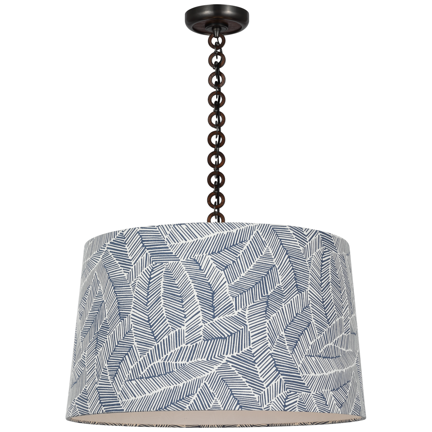 Evelyn 25" Hanging Shade | Bronze and Natural Oak | Schumacher Navy Abstract Leaf Shade
