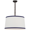 Evelyn 25" Hanging Shade | Bronze and Natural Oak | Linen Shade and Schumacher Blue Berkeley Tape