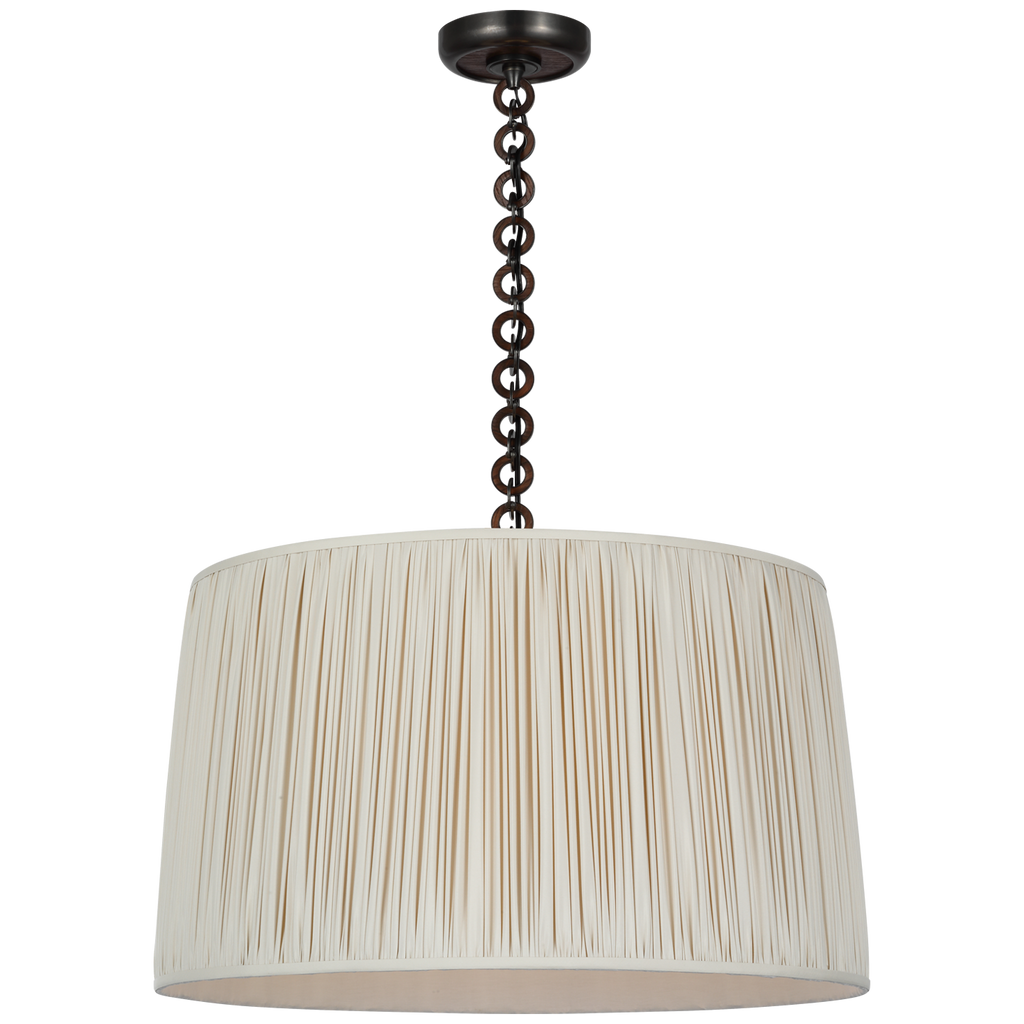 Evelyn 25" Hanging Shade | Bronze and Natural Oak | Champagne Silk Pleated Shade