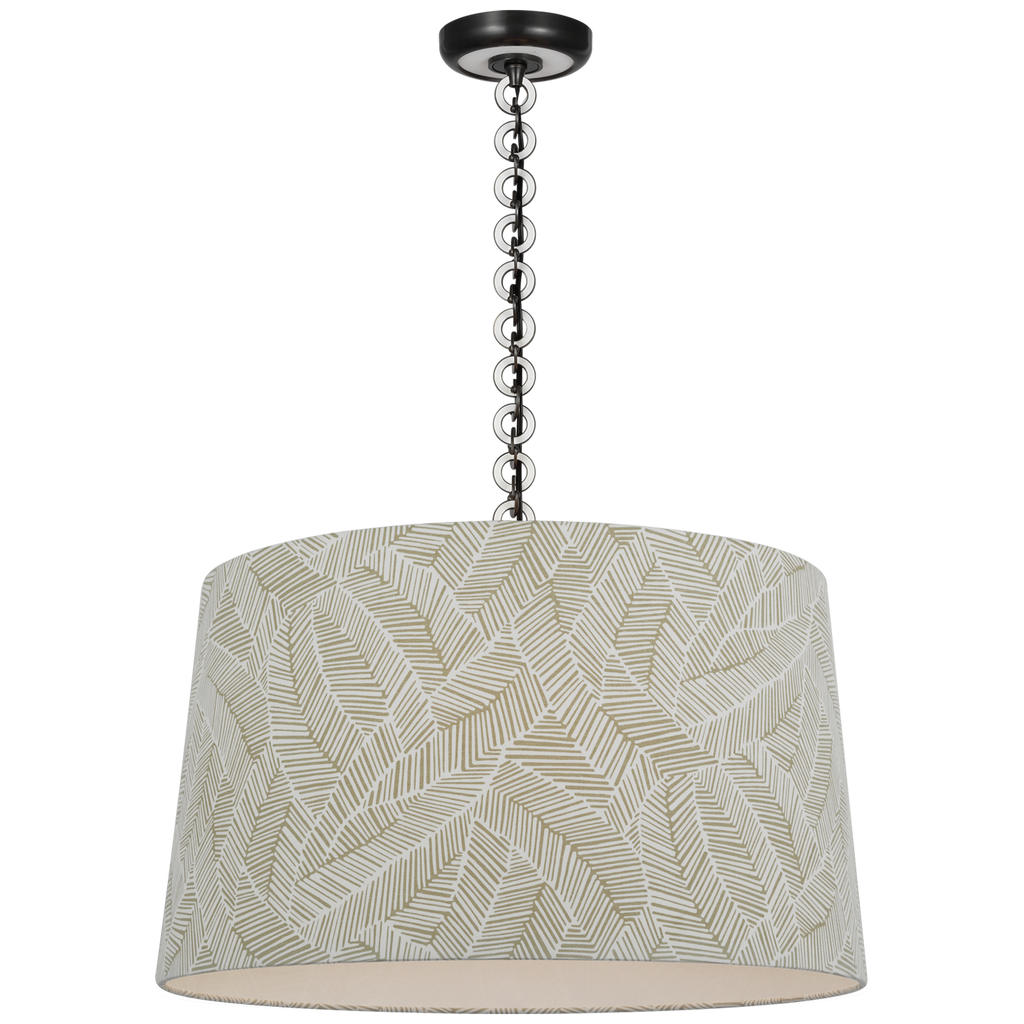 Evelyn 25" Hanging Shade | Bronze and White Oak | Schumacher Taupe Abstract Leaf Shade