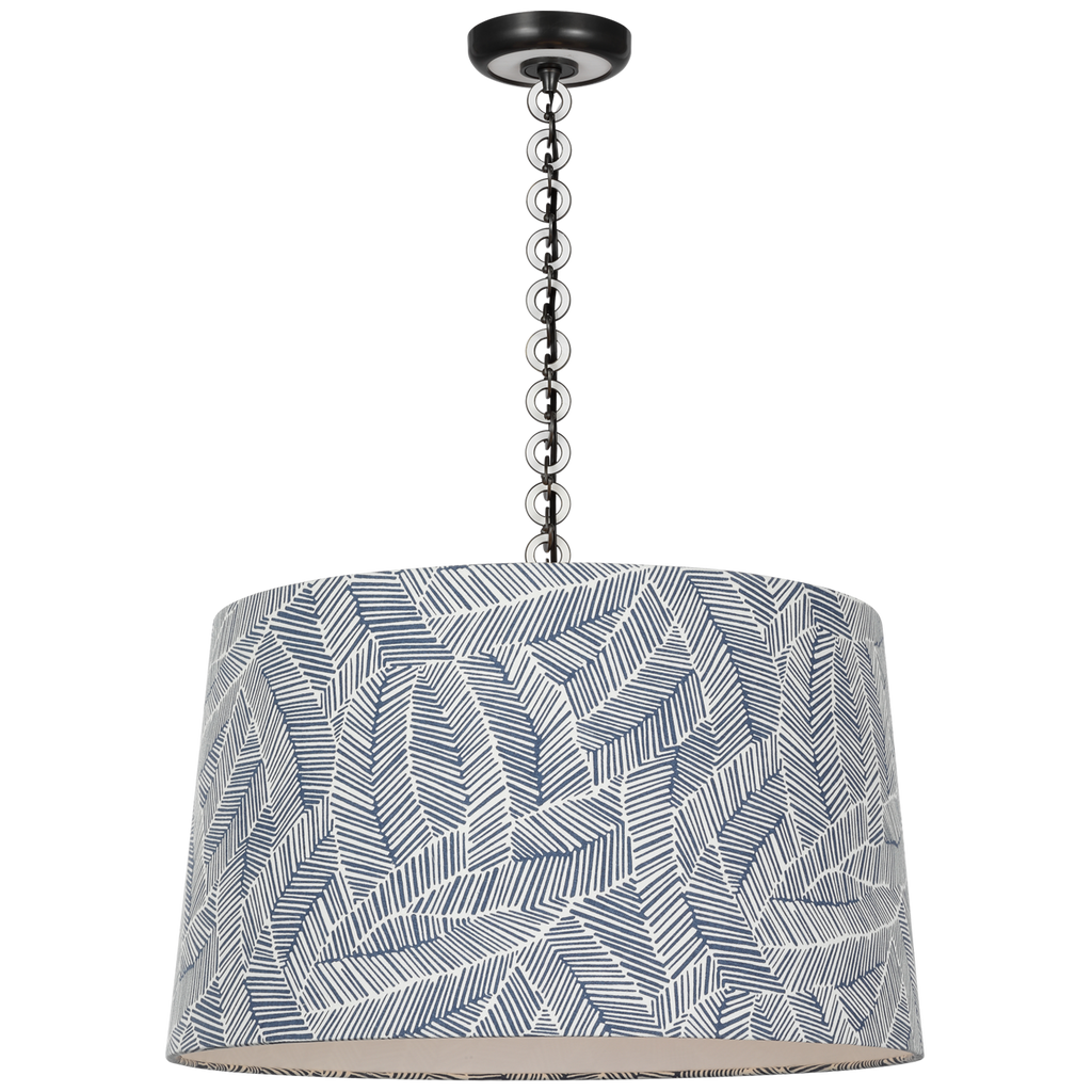 Evelyn 25" Hanging Shade | Bronze and White Oak | Schumacher Navy Abstract Leaf Shade
