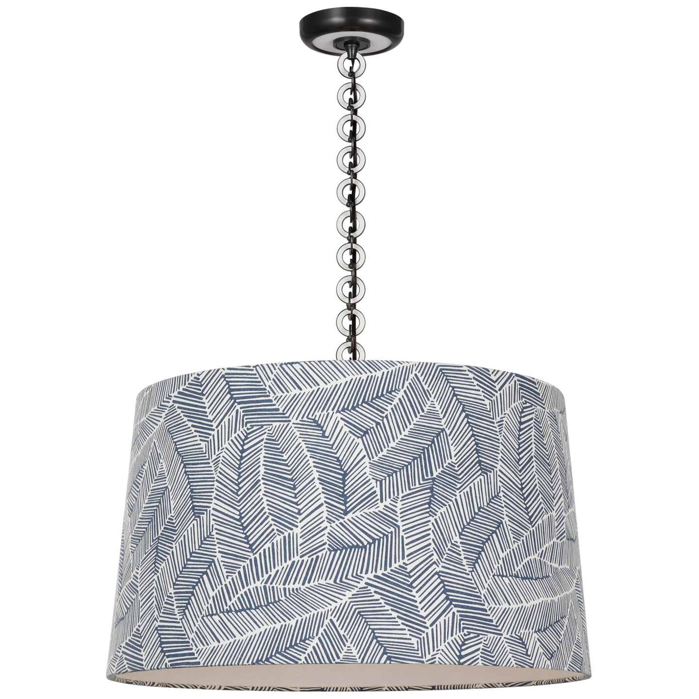 Evelyn 25" Hanging Shade | Bronze and White Oak | Schumacher Navy Abstract Leaf Shade