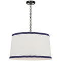 Evelyn 25" Hanging Shade | Bronze and White Oak | Linen Shade and Schumacher Blue Berkeley Tape