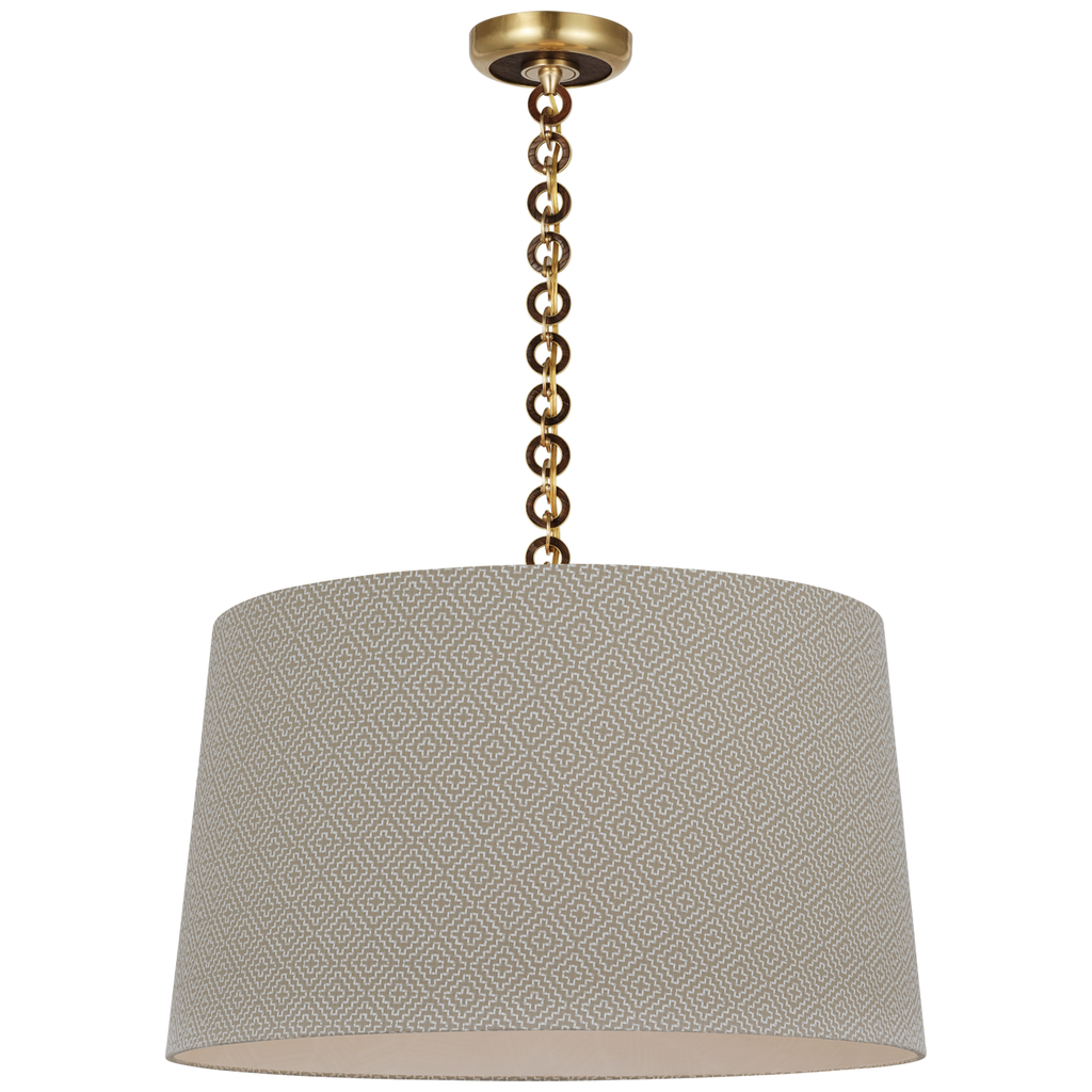 Evelyn 25" Hanging Shade | Hand-Rubbed Antique Brass and Natural Oak | Schumacher Dove Soho Weave Shade