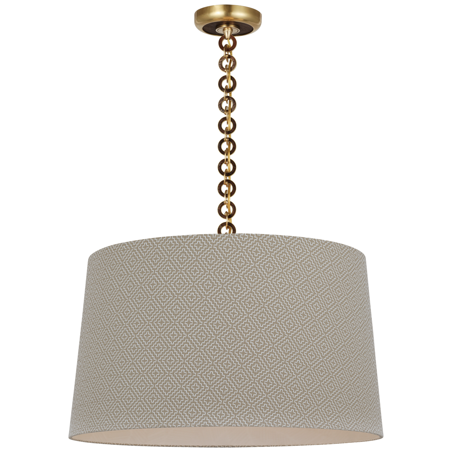 Evelyn 25" Hanging Shade | Hand-Rubbed Antique Brass and Natural Oak | Schumacher Dove Soho Weave Shade