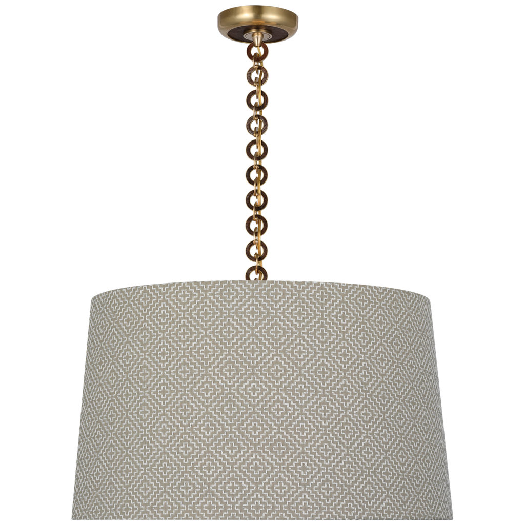Evelyn 25" Hanging Shade | Hand-Rubbed Antique Brass and Natural Oak | Schumacher Dove Soho Weave Shade