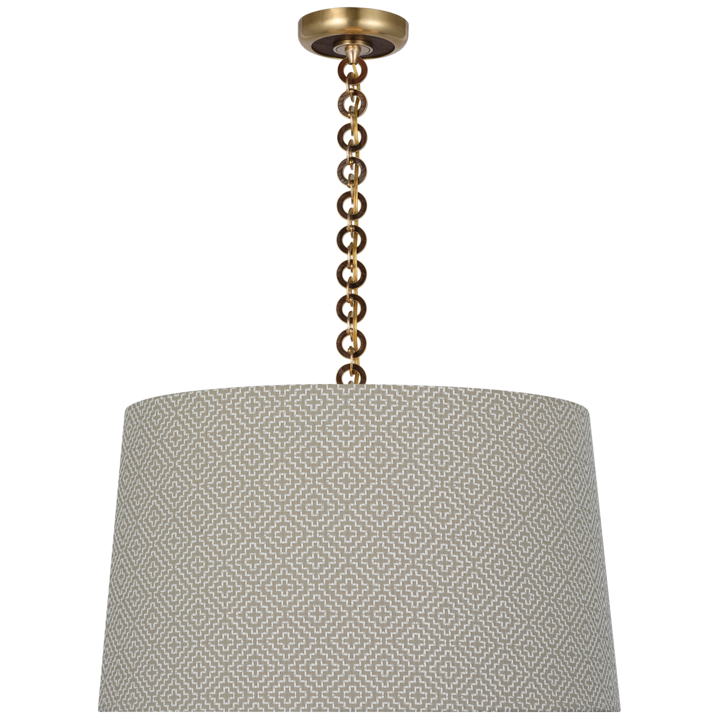 Evelyn 25" Hanging Shade | Hand-Rubbed Antique Brass and Natural Oak | Schumacher Dove Soho Weave Shade