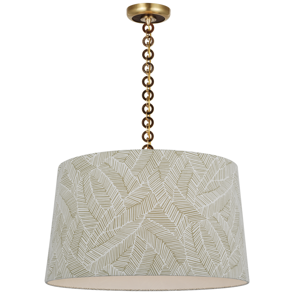 Evelyn 25" Hanging Shade | Hand-Rubbed Antique Brass and Natural Oak | Schumacher Taupe Abstract Leaf Shade