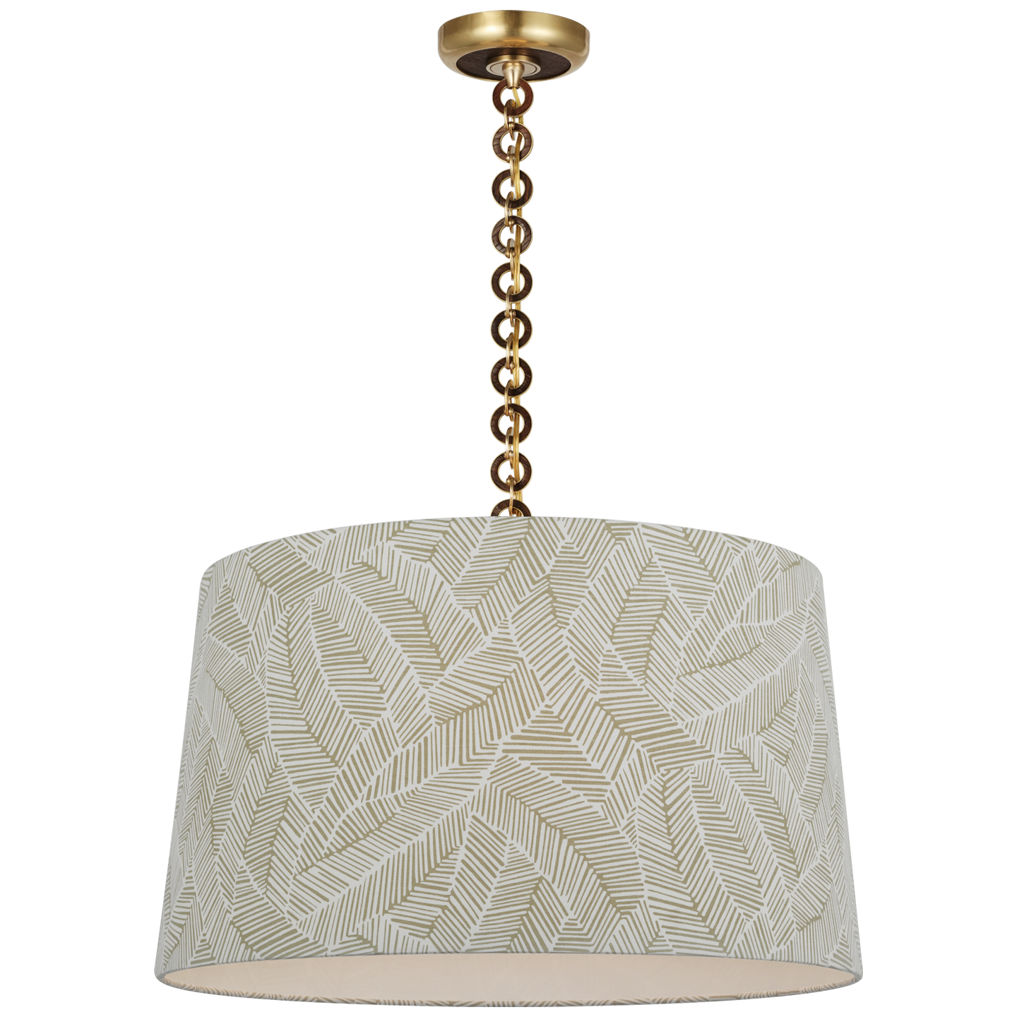 Evelyn 25" Hanging Shade | Hand-Rubbed Antique Brass and Natural Oak | Schumacher Taupe Abstract Leaf Shade