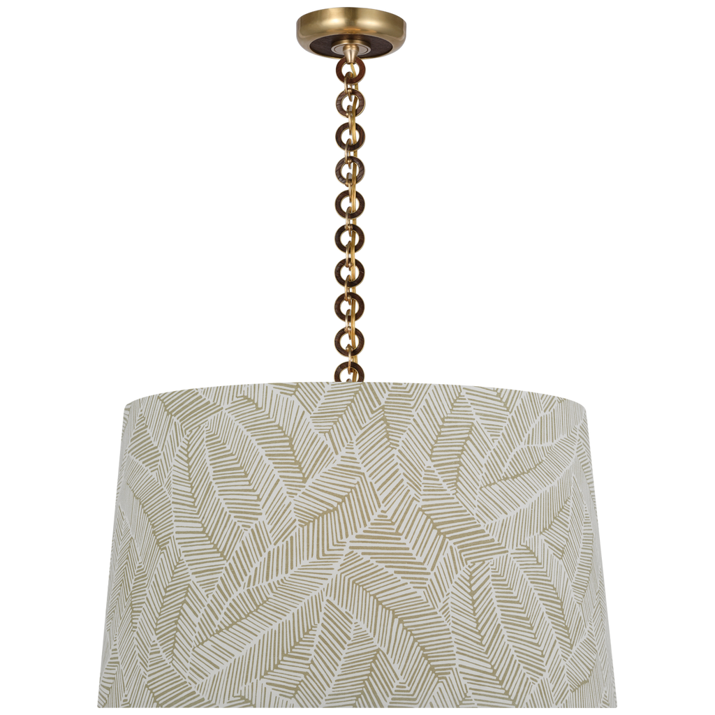 Evelyn 25" Hanging Shade | Hand-Rubbed Antique Brass and Natural Oak | Schumacher Taupe Abstract Leaf Shade