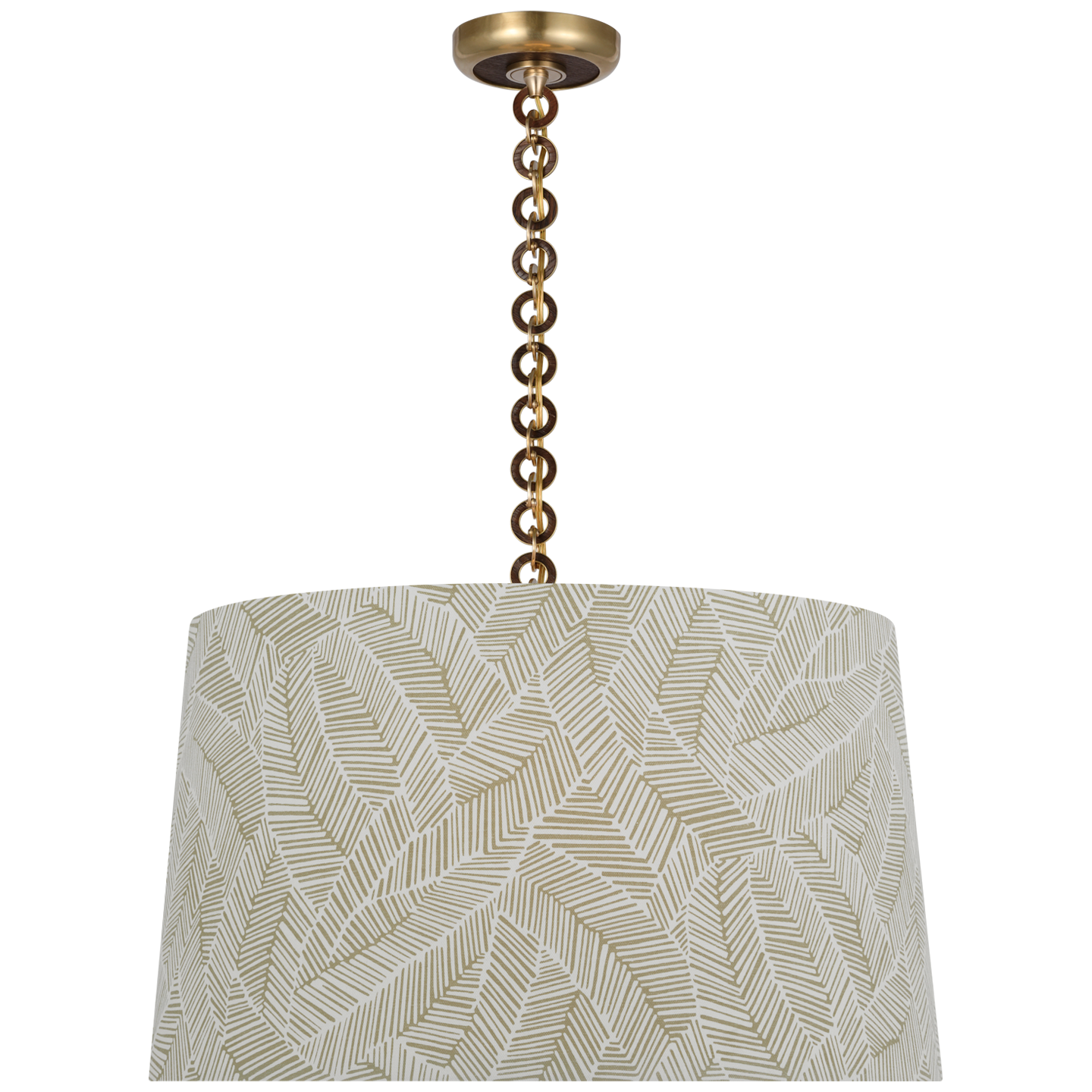 Evelyn 25" Hanging Shade | Hand-Rubbed Antique Brass and Natural Oak | Schumacher Taupe Abstract Leaf Shade