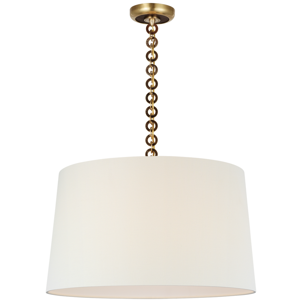 Evelyn 25" Hanging Shade | Hand-Rubbed Antique Brass and Natural Oak | Linen Shade