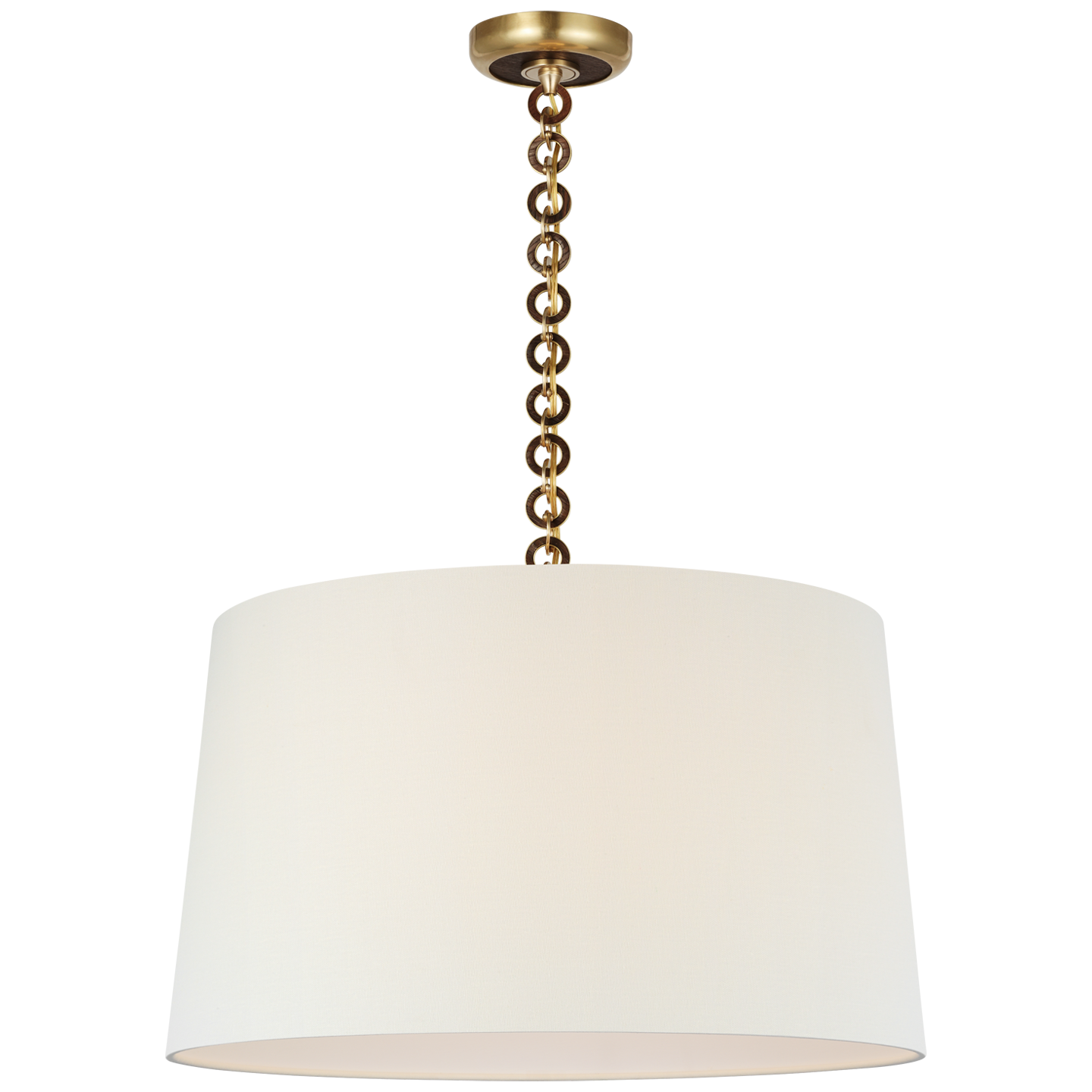 Evelyn 25" Hanging Shade | Hand-Rubbed Antique Brass and Natural Oak | Linen Shade