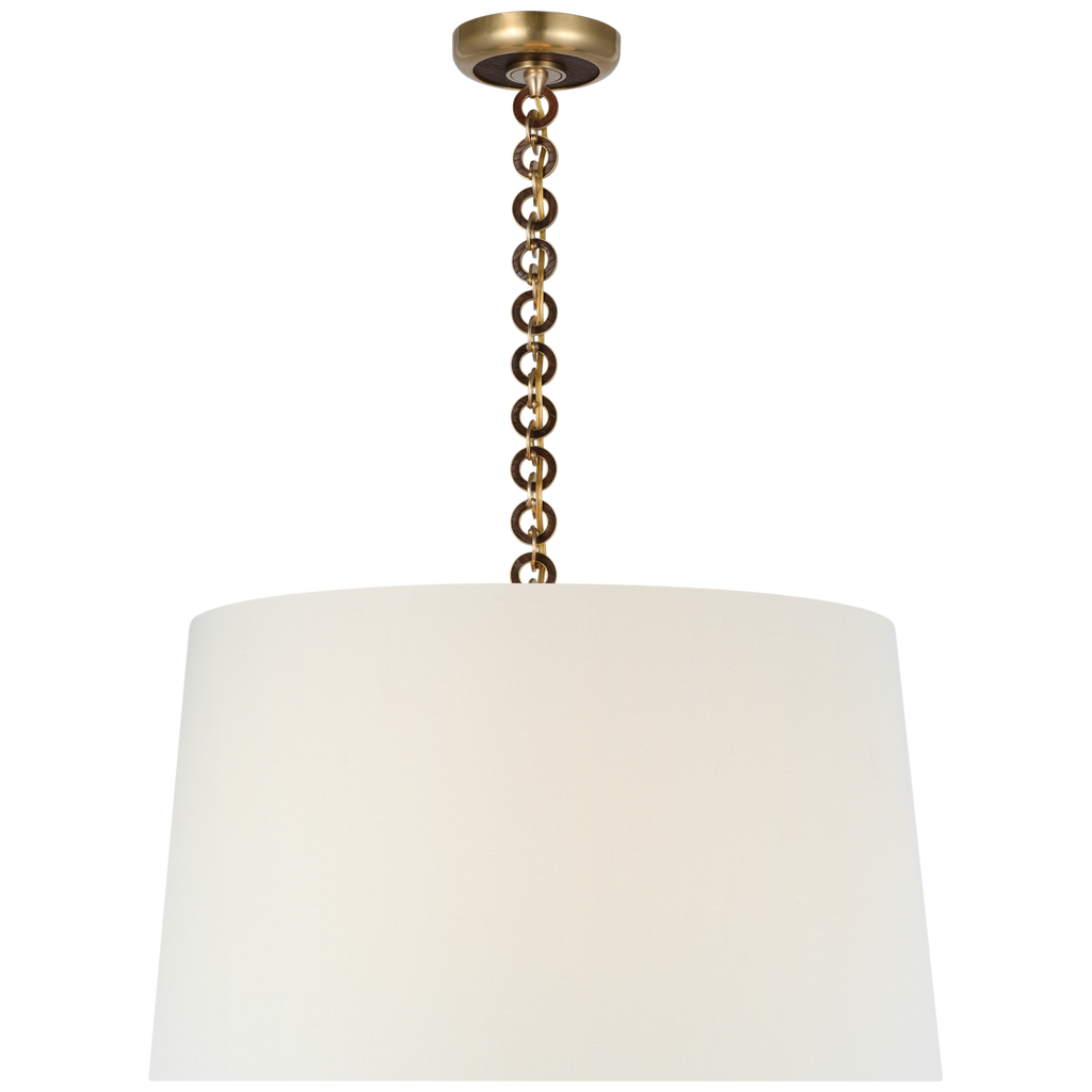 Evelyn 25" Hanging Shade | Hand-Rubbed Antique Brass and Natural Oak | Linen Shade