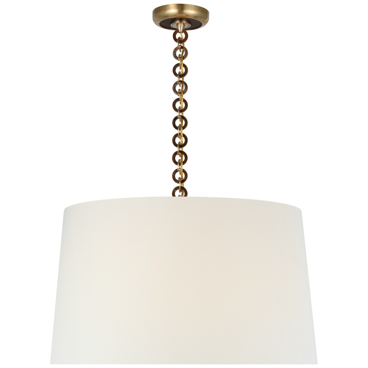 Evelyn 25" Hanging Shade | Hand-Rubbed Antique Brass and Natural Oak | Linen Shade
