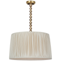 Evelyn 25" Hanging Shade | Hand-Rubbed Antique Brass and Natural Oak | Champagne Silk Pleated Shade