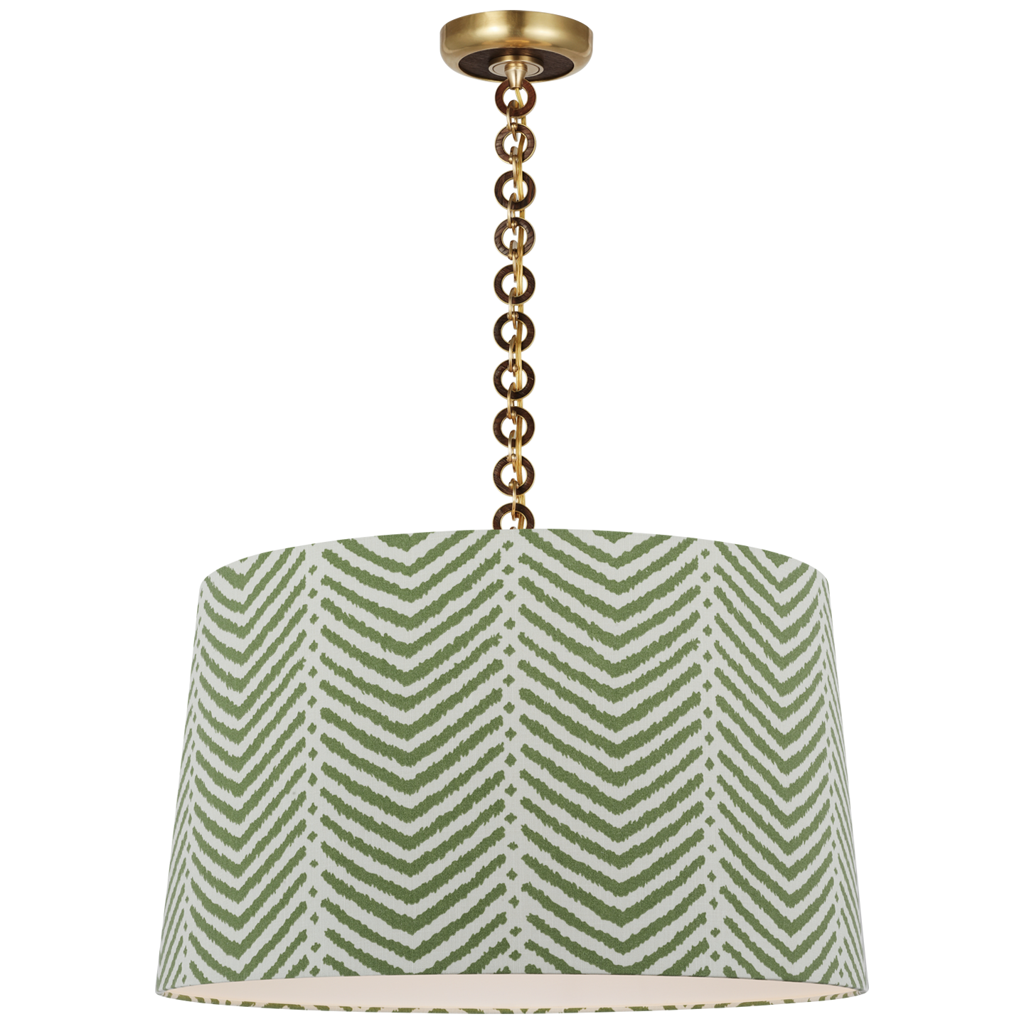 Evelyn 25" Hanging Shade | Hand-Rubbed Antique Brass and Natural Oak | Schumacher Verde La Jolla Shade
