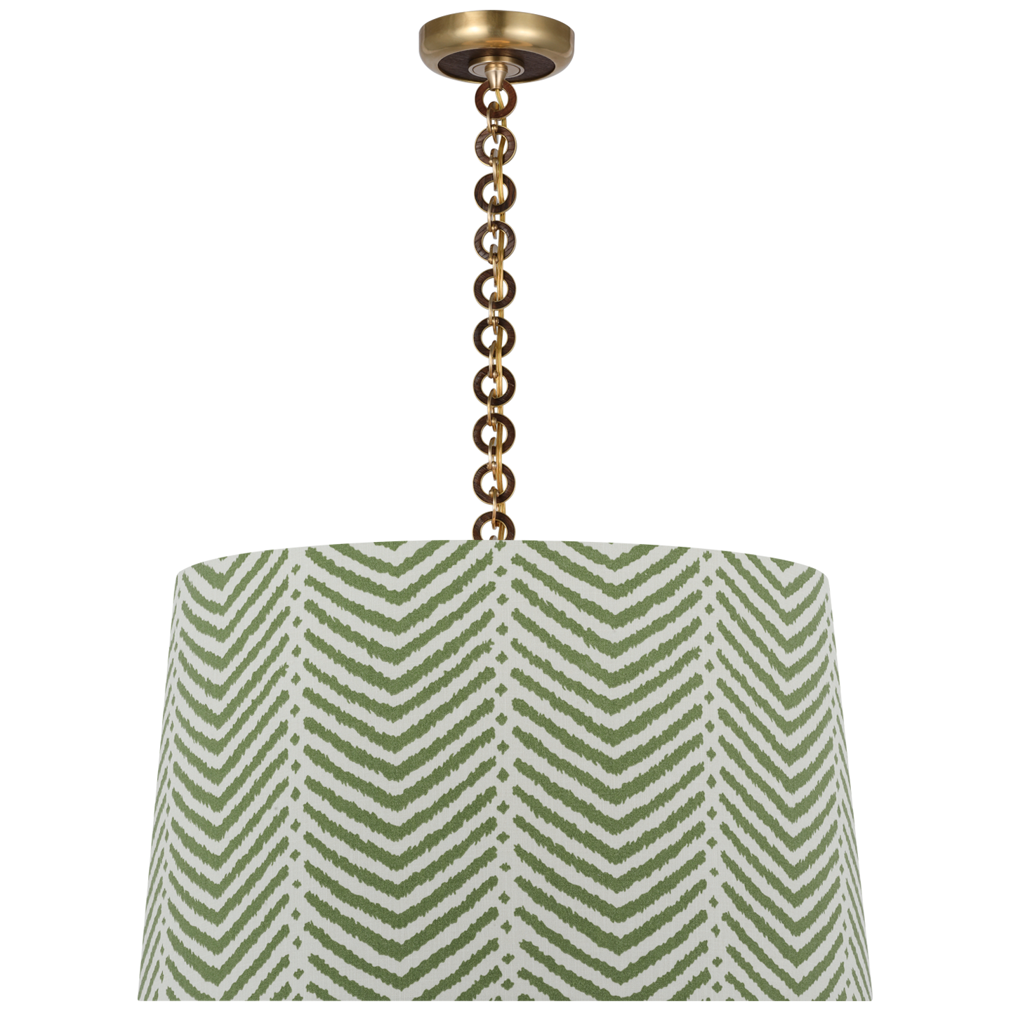 Evelyn 25" Hanging Shade | Hand-Rubbed Antique Brass and Natural Oak | Schumacher Verde La Jolla Shade