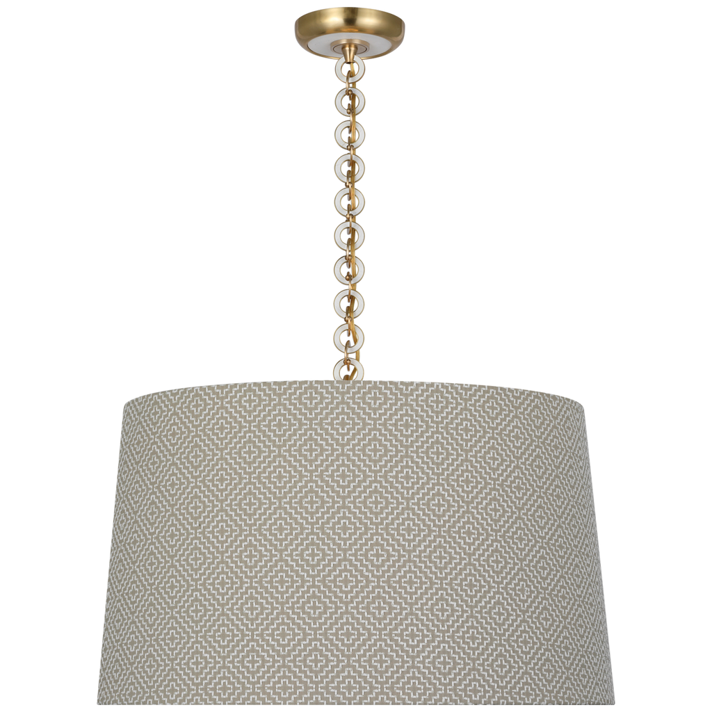 Evelyn 25" Hanging Shade | Hand-Rubbed Antique Brass and White Oak | Schumacher Dove Soho Weave Shade