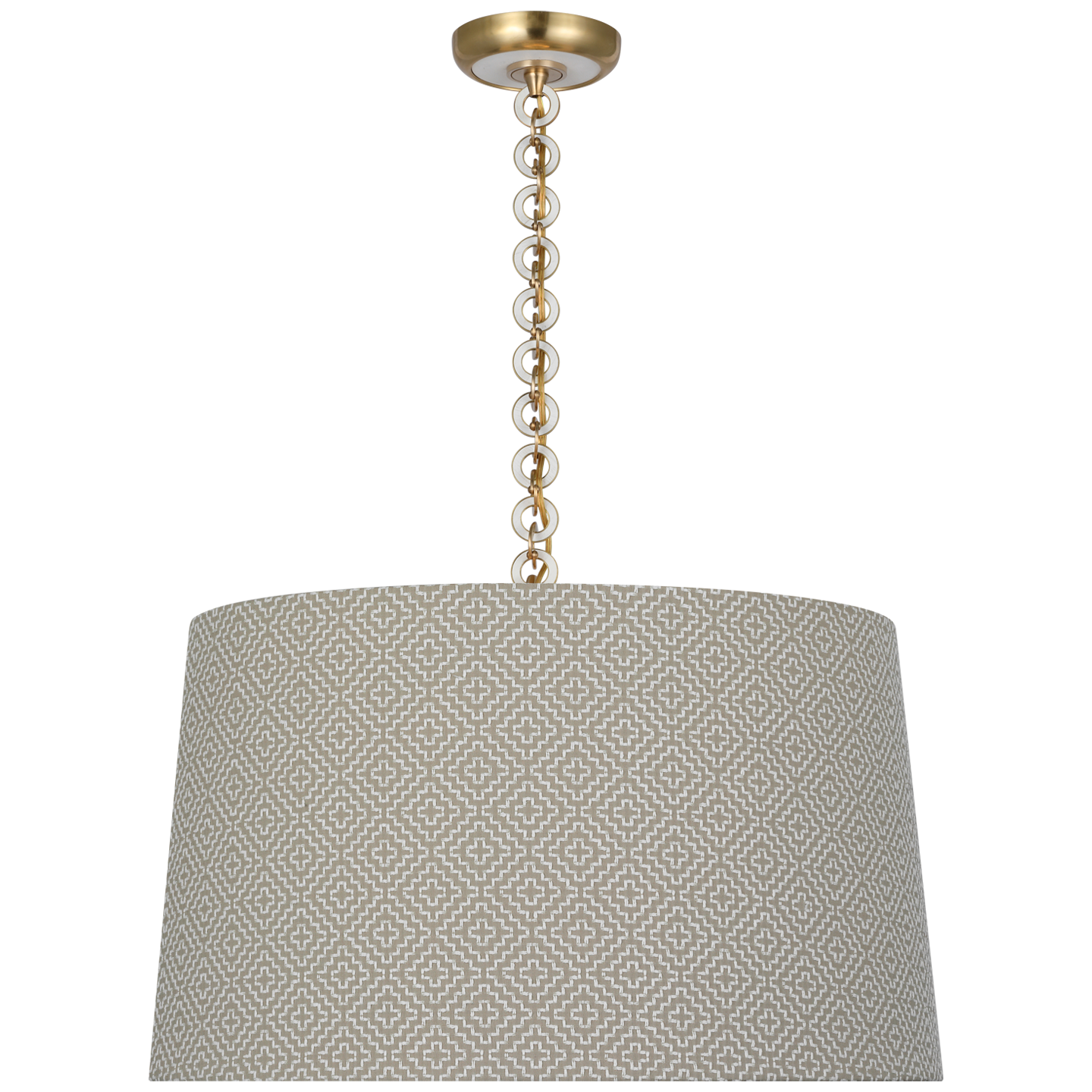 Evelyn 25" Hanging Shade | Hand-Rubbed Antique Brass and White Oak | Schumacher Dove Soho Weave Shade
