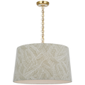 Evelyn 25" Hanging Shade | Hand-Rubbed Antique Brass and White Oak | Schumacher Taupe Abstract Leaf Shade