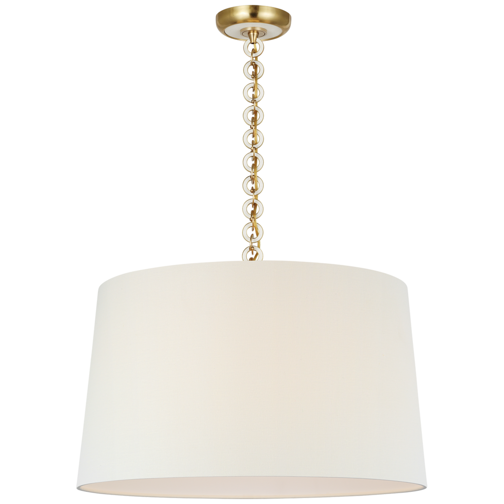 Evelyn 25" Hanging Shade | Hand-Rubbed Antique Brass and White Oak | Linen Shade