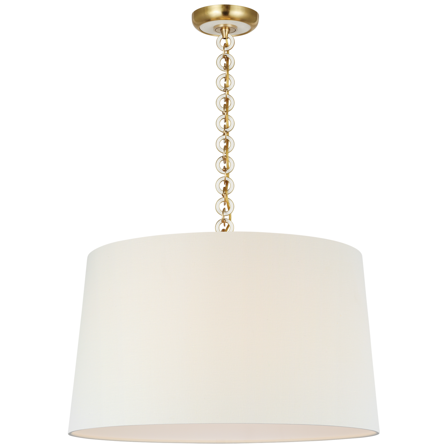 Evelyn 25" Hanging Shade | Hand-Rubbed Antique Brass and White Oak | Linen Shade