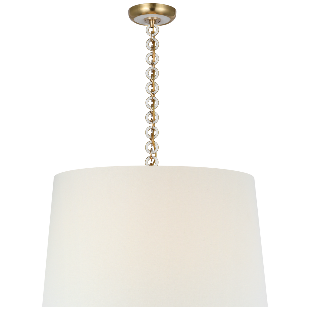 Evelyn 25" Hanging Shade | Hand-Rubbed Antique Brass and White Oak | Linen Shade