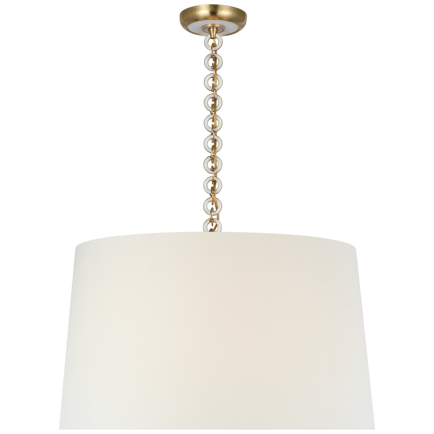 Evelyn 25" Hanging Shade | Hand-Rubbed Antique Brass and White Oak | Linen Shade