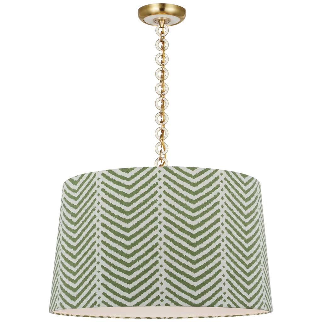 Evelyn 25" Hanging Shade | Hand-Rubbed Antique Brass and White Oak | Schumacher Verde La Jolla Shade