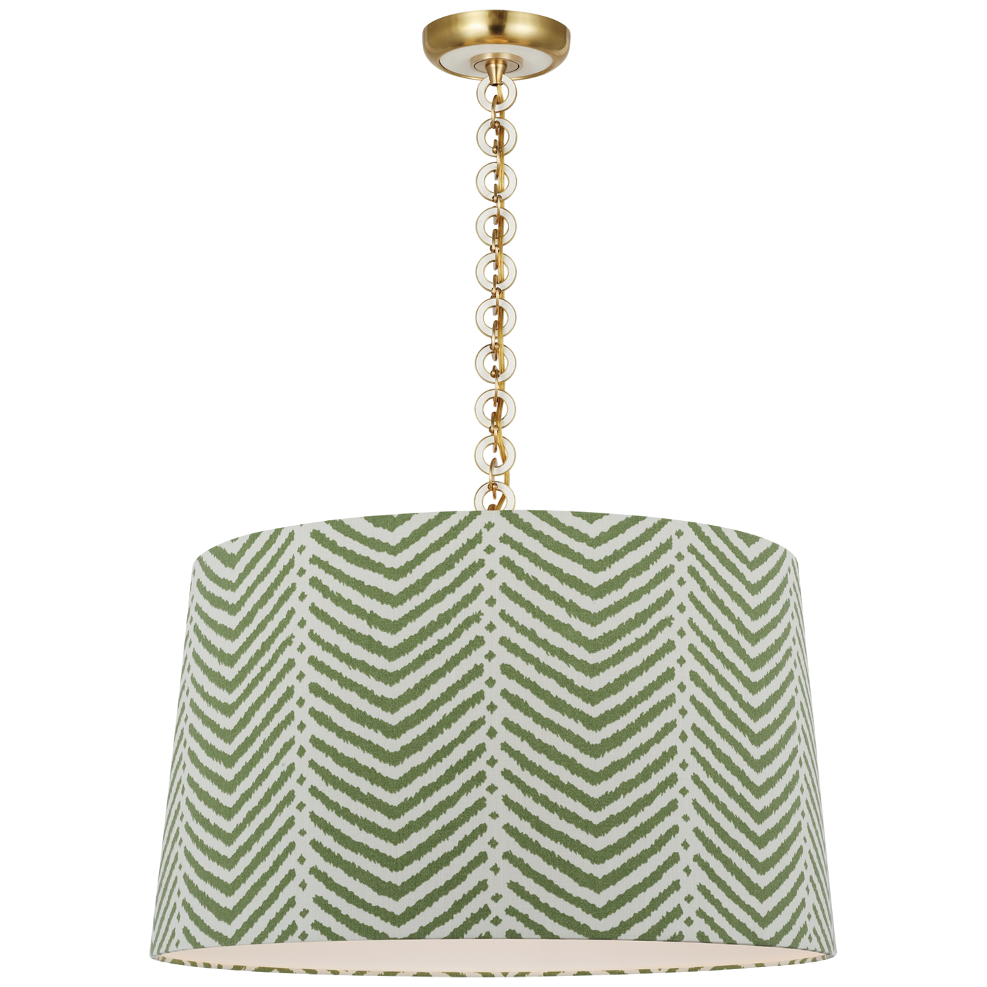 Evelyn 25" Hanging Shade | Hand-Rubbed Antique Brass and White Oak | Schumacher Verde La Jolla Shade