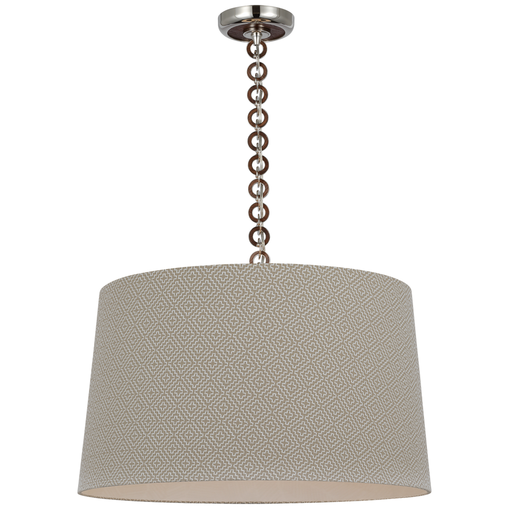 Evelyn 25" Hanging Shade | Polished Nickel and Natural Oak | Schumacher Dove Soho Weave Shade