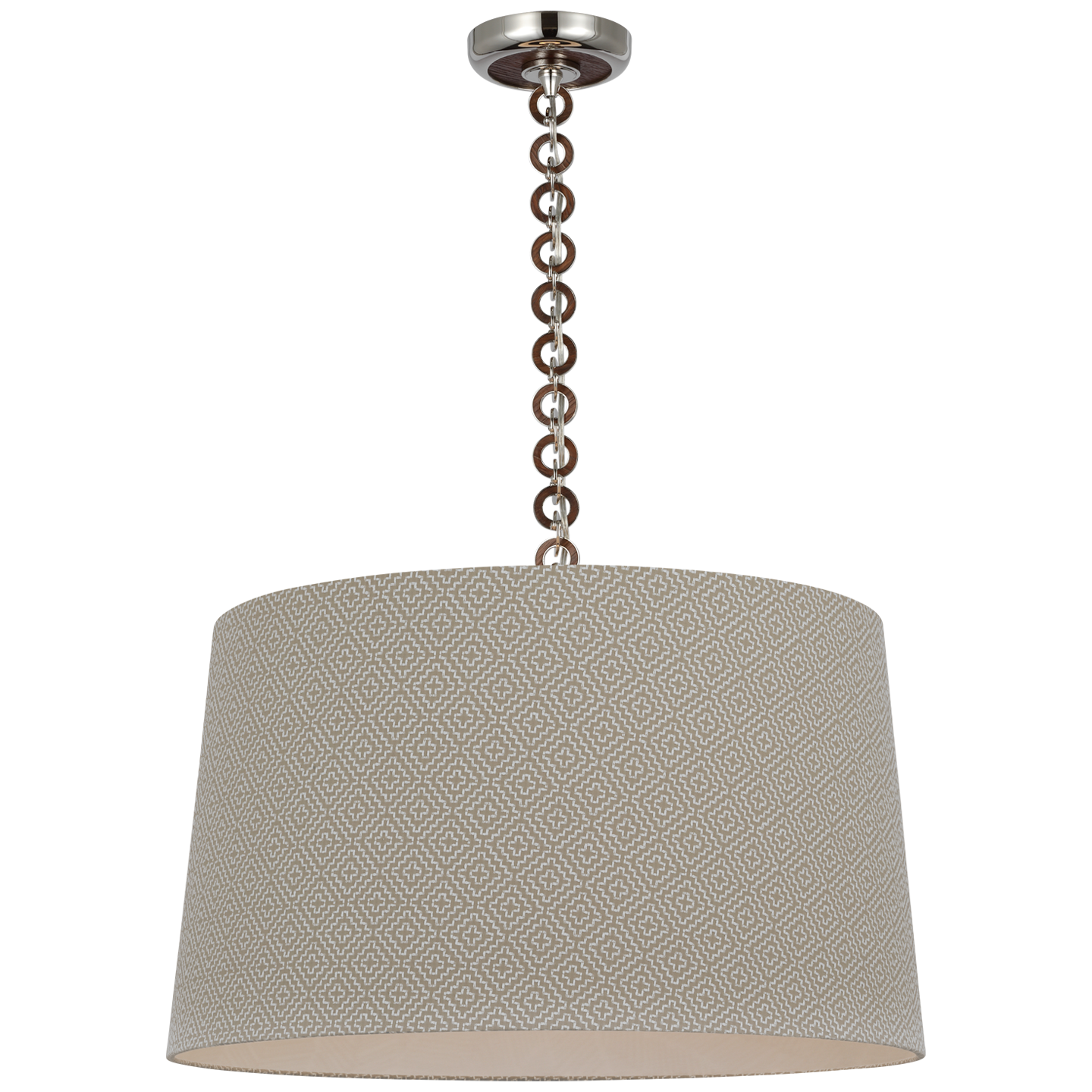 Evelyn 25" Hanging Shade | Polished Nickel and Natural Oak | Schumacher Dove Soho Weave Shade