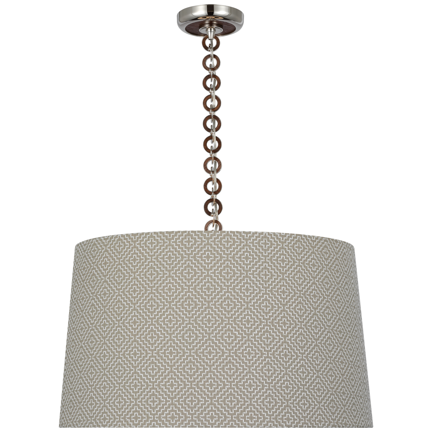 Evelyn 25" Hanging Shade | Polished Nickel and Natural Oak | Schumacher Dove Soho Weave Shade