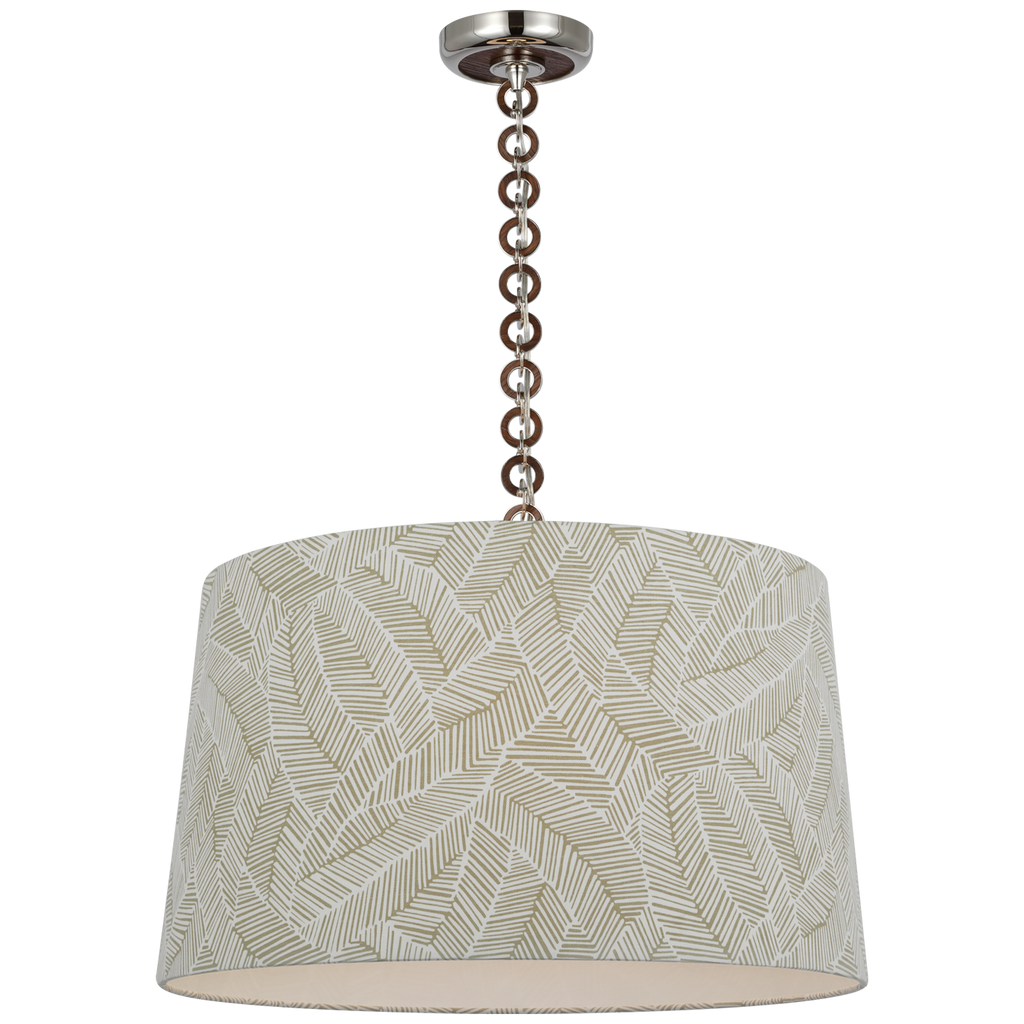 Evelyn 25" Hanging Shade | Polished Nickel and Natural Oak | Schumacher Taupe Abstract Leaf Shade