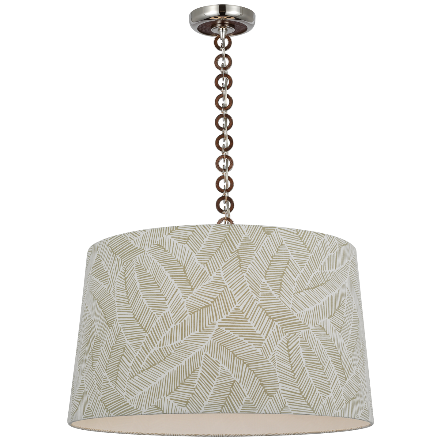 Evelyn 25" Hanging Shade | Polished Nickel and Natural Oak | Schumacher Taupe Abstract Leaf Shade