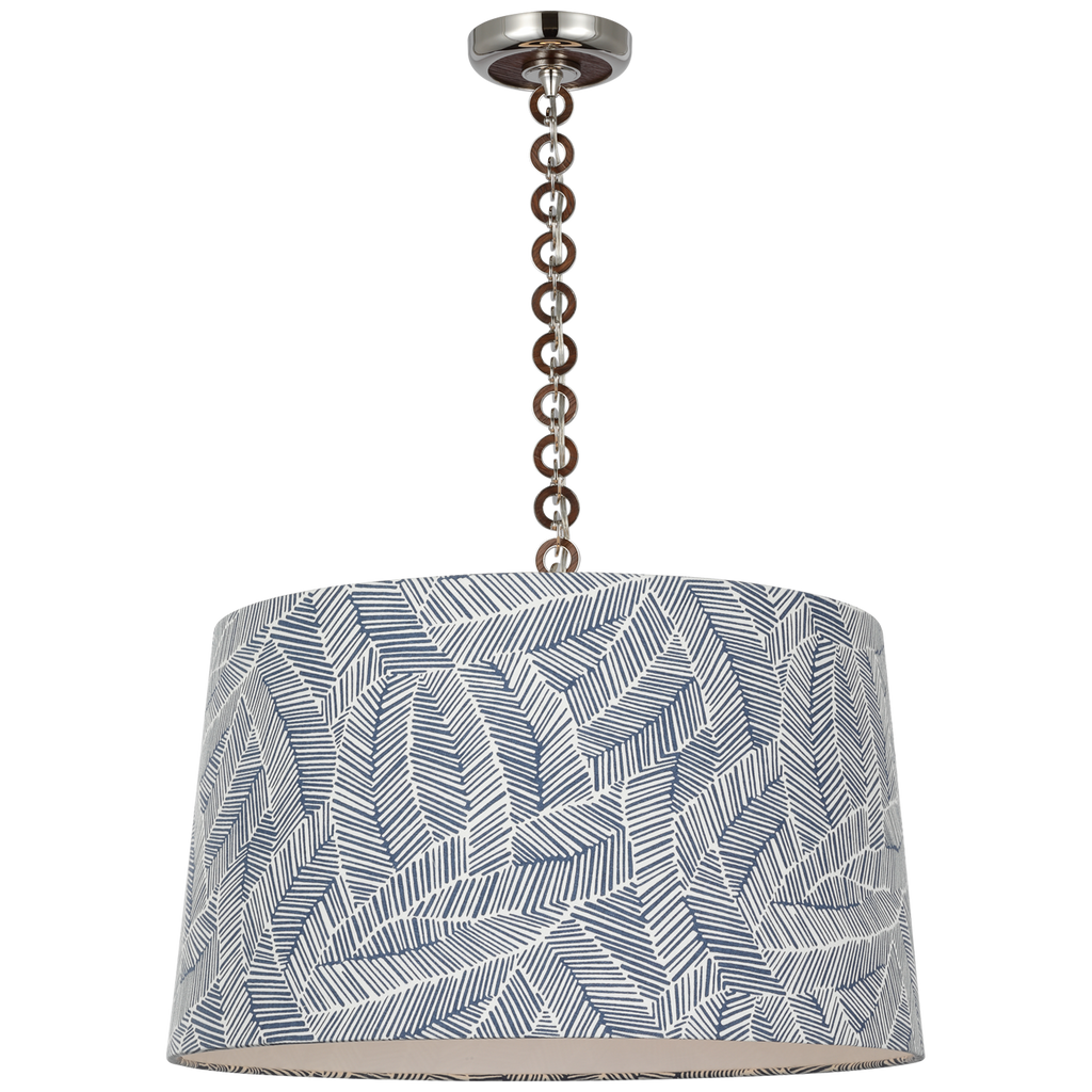 Evelyn 25" Hanging Shade | Polished Nickel and Natural Oak | Schumacher Navy Abstract Leaf Shade