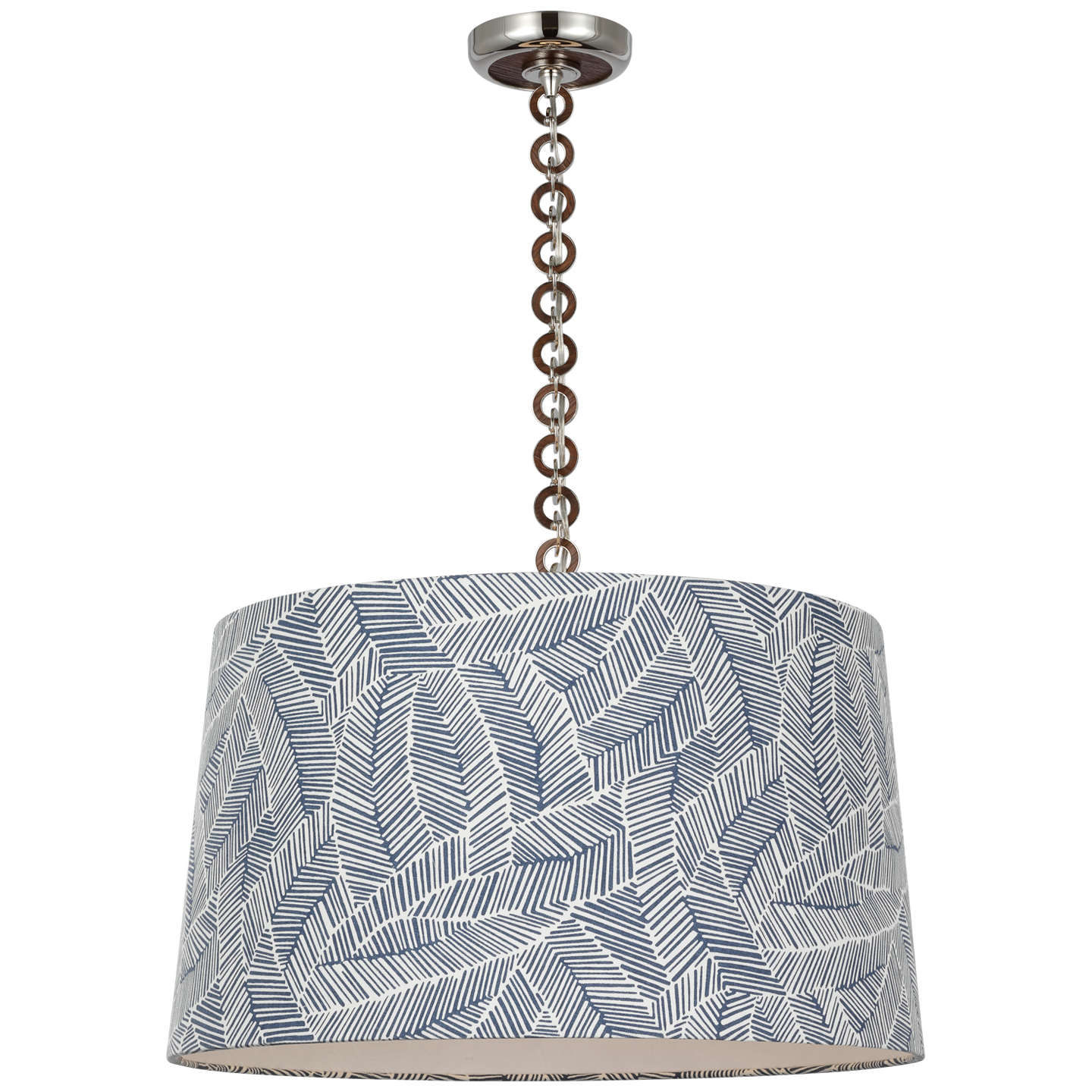 Evelyn 25" Hanging Shade | Polished Nickel and Natural Oak | Schumacher Navy Abstract Leaf Shade