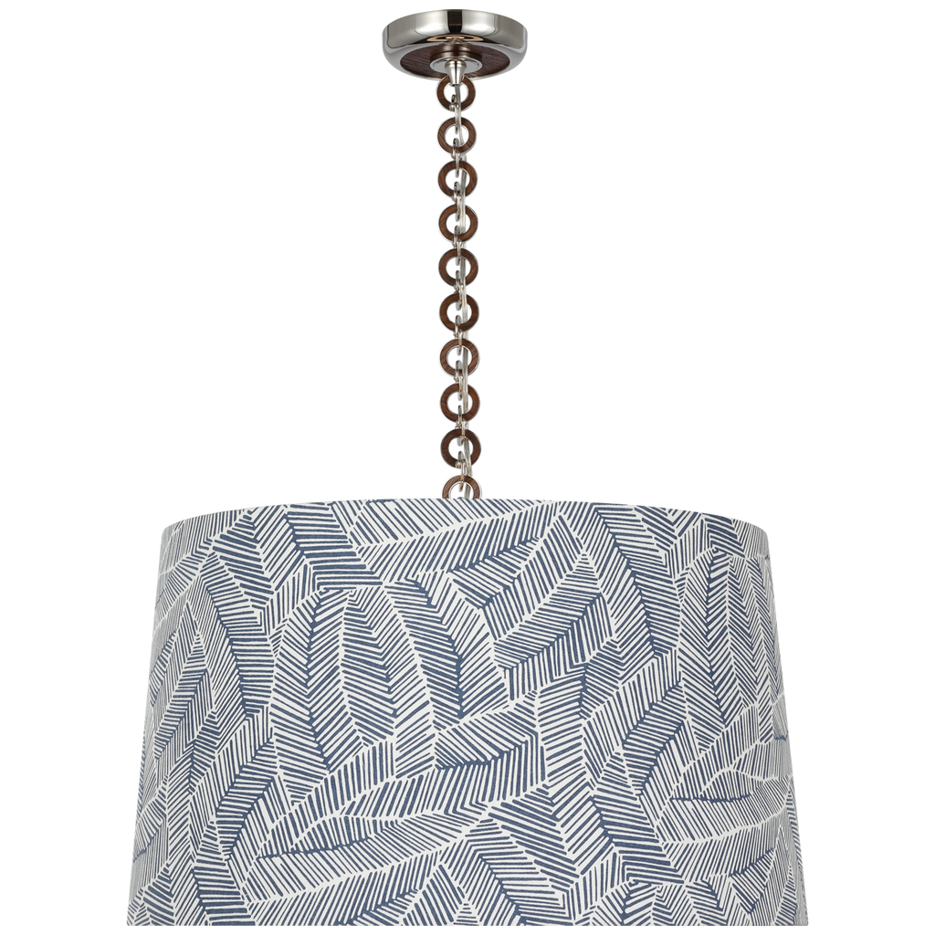 Evelyn 25" Hanging Shade | Polished Nickel and Natural Oak | Schumacher Navy Abstract Leaf Shade