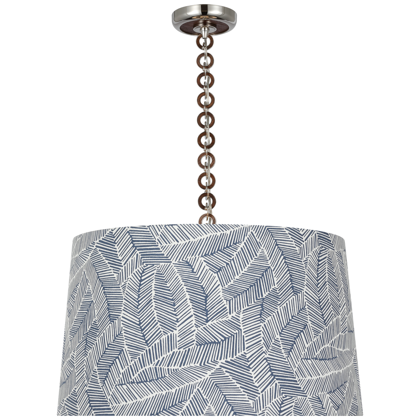 Evelyn 25" Hanging Shade | Polished Nickel and Natural Oak | Schumacher Navy Abstract Leaf Shade