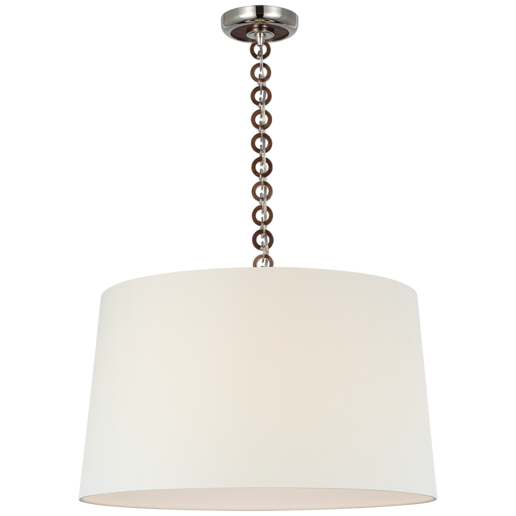 Evelyn 25" Hanging Shade | Polished Nickel and Natural Oak | Linen Shade