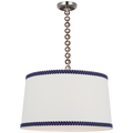 Evelyn 25" Hanging Shade | Polished Nickel and Natural Oak | Linen Shade and Schumacher Blue Berkeley Tape