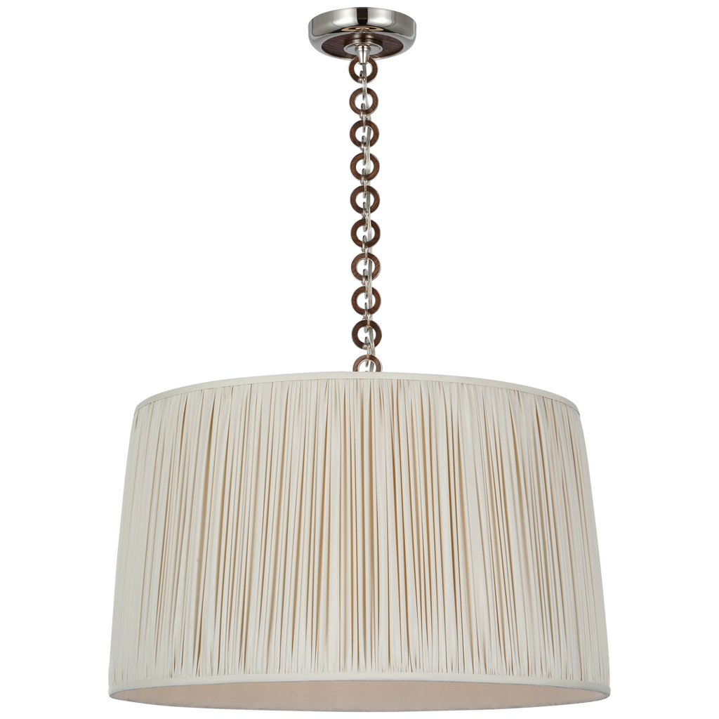 Evelyn 25" Hanging Shade | Polished Nickel and Natural Oak | Champagne Silk Pleated Shade