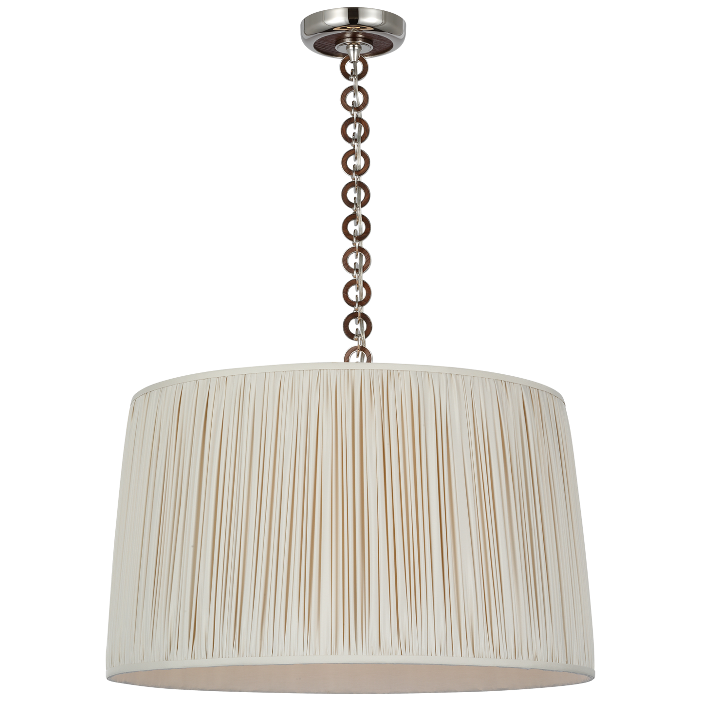 Evelyn 25" Hanging Shade | Polished Nickel and Natural Oak | Champagne Silk Pleated Shade