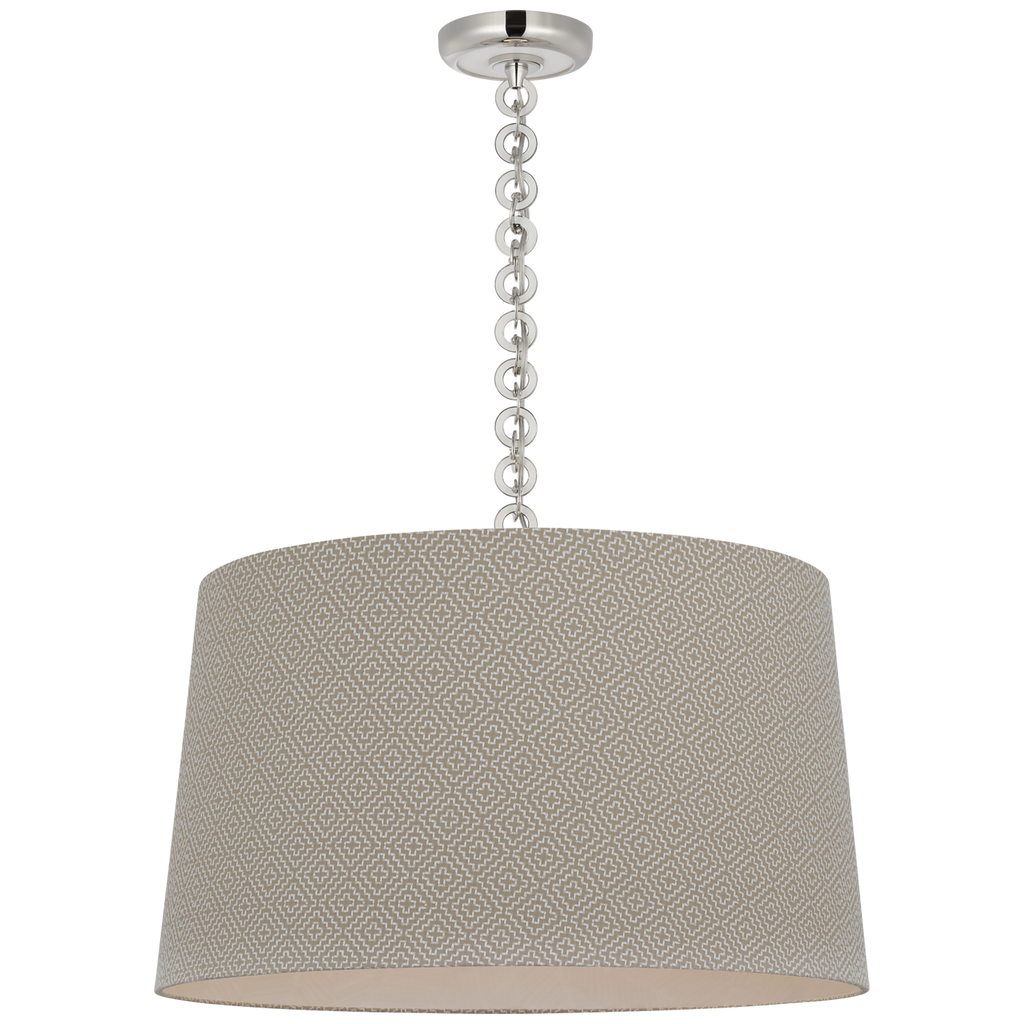 Evelyn 25" Hanging Shade | Polished Nickel and White Oak | Schumacher Dove Soho Weave Shade