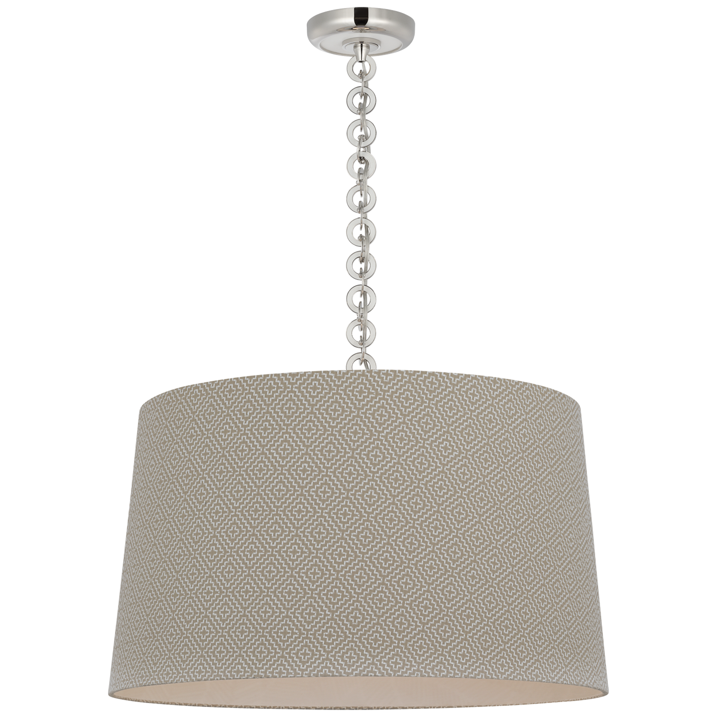 Evelyn 25" Hanging Shade | Polished Nickel and White Oak | Schumacher Dove Soho Weave Shade
