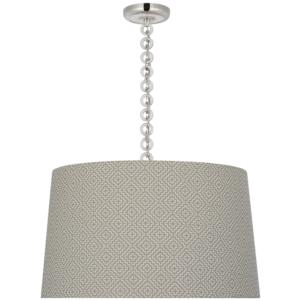 Evelyn 25" Hanging Shade | Polished Nickel and White Oak | Schumacher Dove Soho Weave Shade