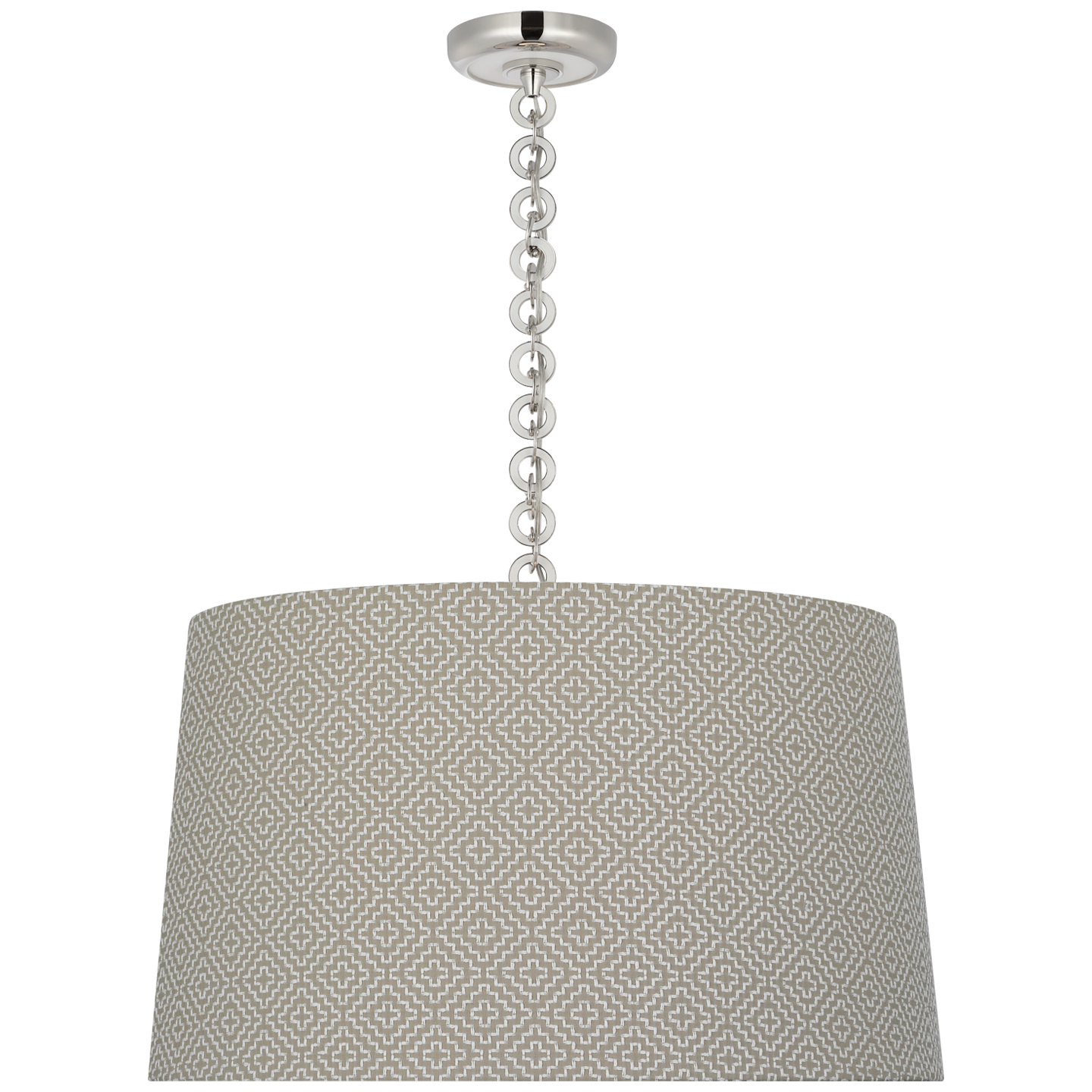 Evelyn 25" Hanging Shade | Polished Nickel and White Oak | Schumacher Dove Soho Weave Shade