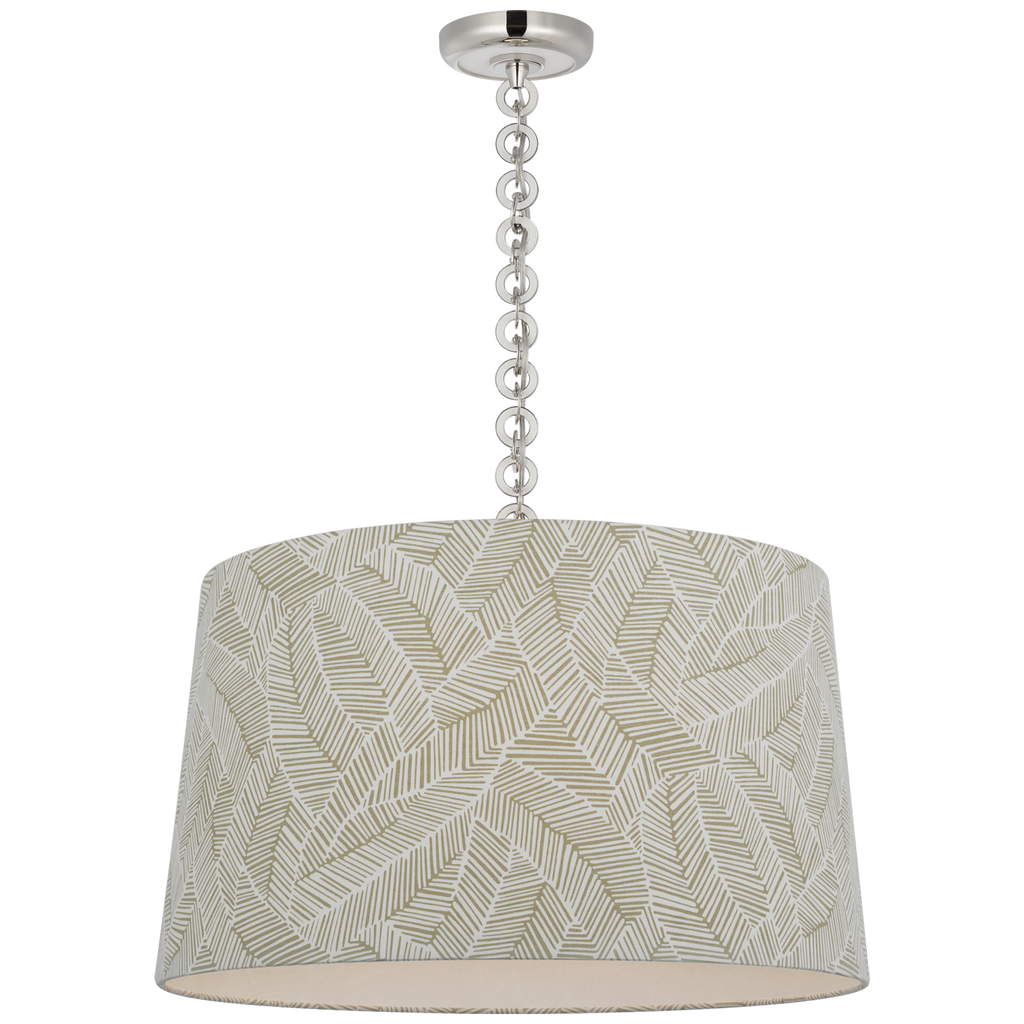 Evelyn 25" Hanging Shade | Polished Nickel and White Oak | Schumacher Taupe Abstract Leaf Shade