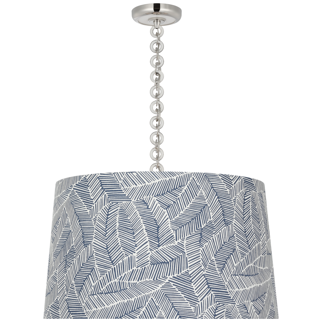 Evelyn 25" Hanging Shade | Polished Nickel and White Oak | Schumacher Navy Abstract Leaf Shade